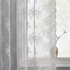 Grey Lace Curtains 84 Inch Length 2 Panels Set for Living Room